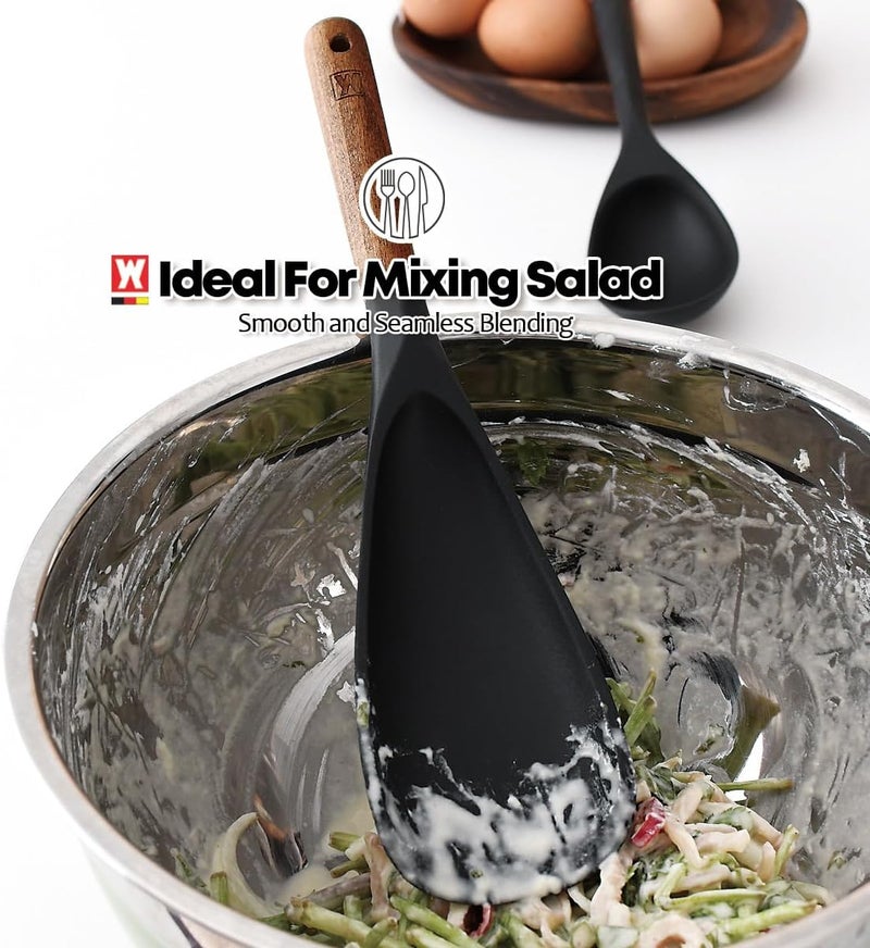 WAGENSTEIGER Silicone Long Head Cooking & Serving Spoon with Wooden Handles: Multi-Functional Design, Silicone Rounded Spatula for Mixing, Scoop, and Scrape, Great for Stir Frying - Image 5